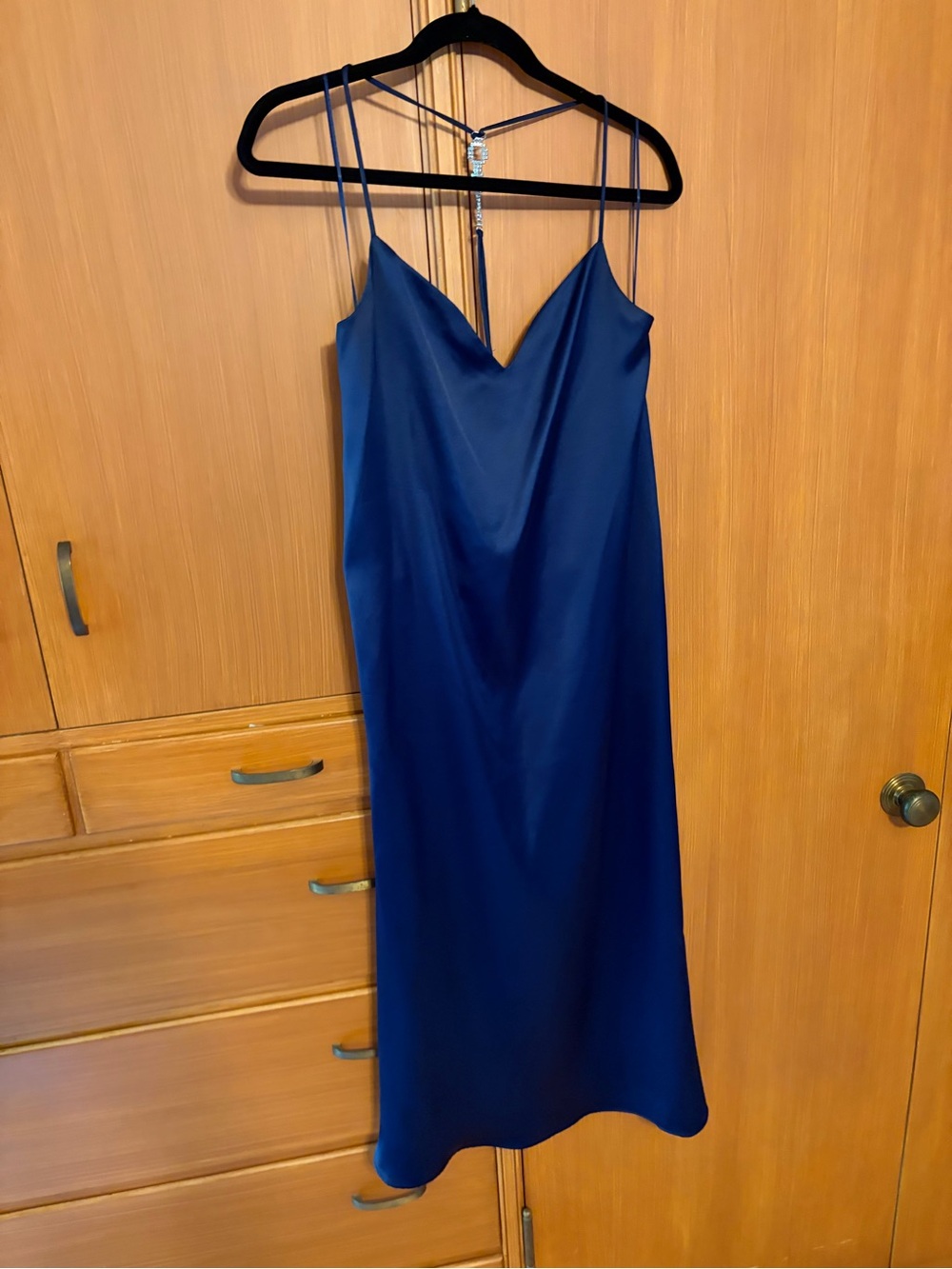 Slip Midi Dress in Navy Blue with Delicate Straps